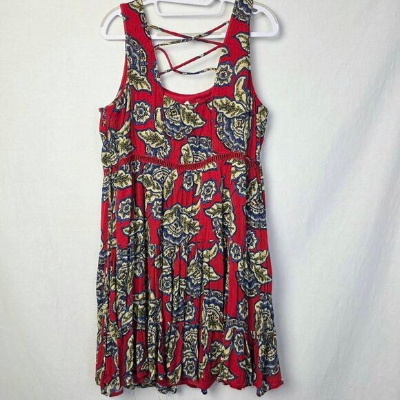 Maurices Red Boho Floral Sleeveless Dress L - Picture 3 of 9